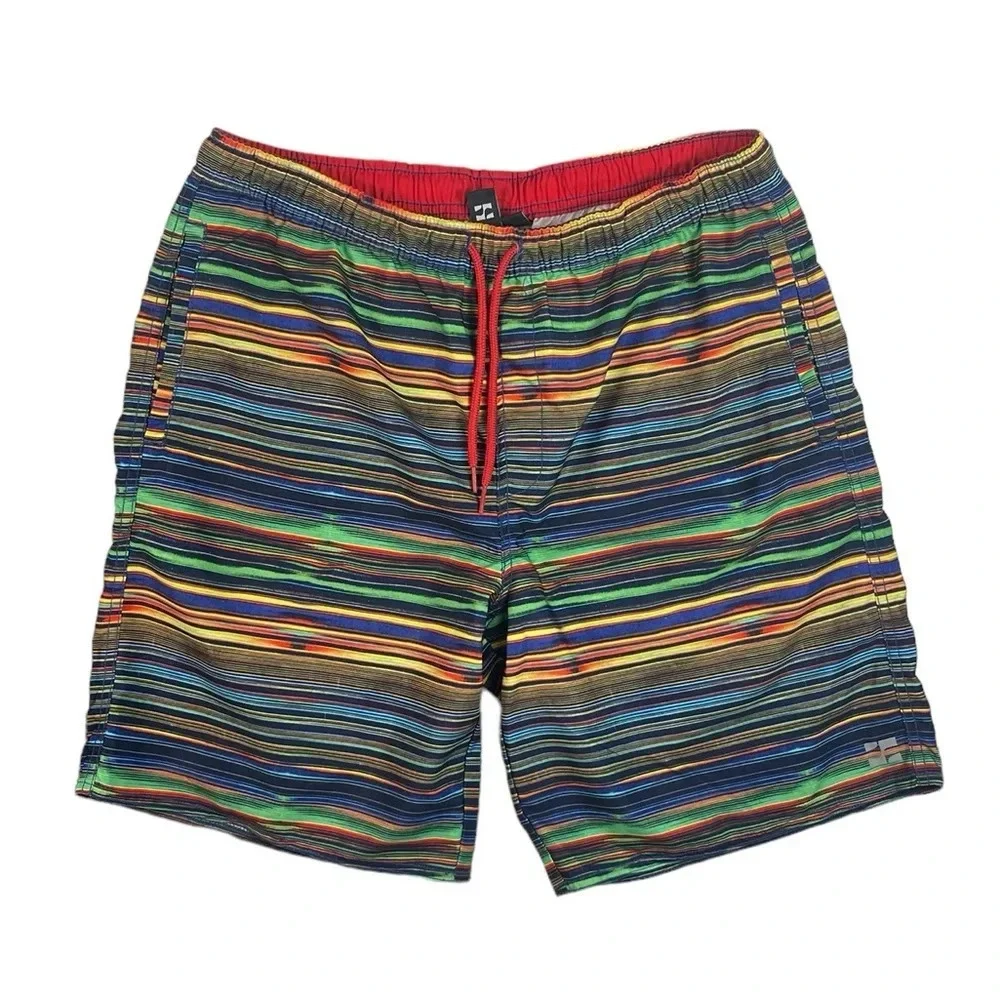 SH402 Men’s Split Trendy Striped Performance Swim Trunks L